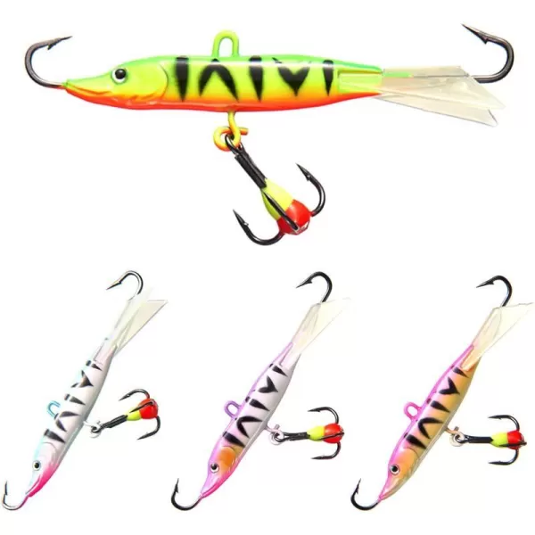 BASSDASH Ice Fishing Lures with Glide Tail Wings Winter Ice Jigging Fishing Jigs for Bass Perch Walleye PikeBI07  4pcs assorted jigs  181in025oz