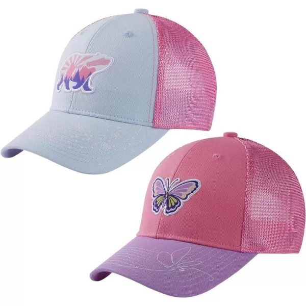 BASSDASH Kids Youth Fishing Sun Hat Mesh Back Adjustable Baseball Trucker Cap for Boys Girls Toddler 2 PackIce Blue and Pink  Coral Pink and Purple