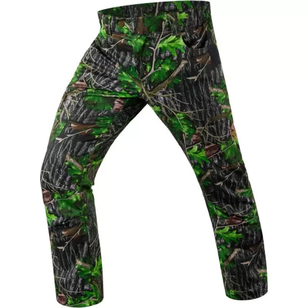 BASSDASH Mens Lightweight Hunting Pants 4Way Stretch Breathable Water Resistant for Turkey Early Season Spring SummerGreen Leaf