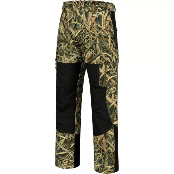 BASSDASH Splice Mens Waterproof Breathable Hunting Pants Ripstop Camo Fishing Rain PantReedsBlack