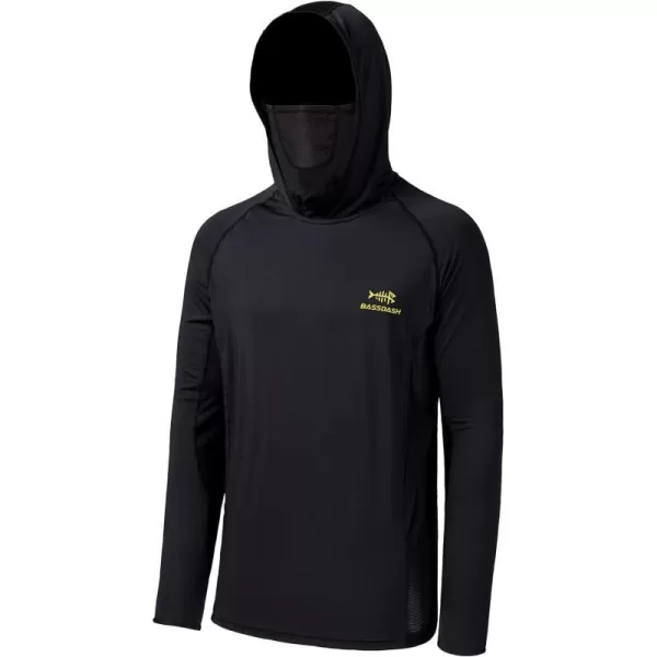 BASSDASH UPF 50 Mens Long Sleeve Fishing Shirt with Mask UV Neck Gaiter HoodieBlack