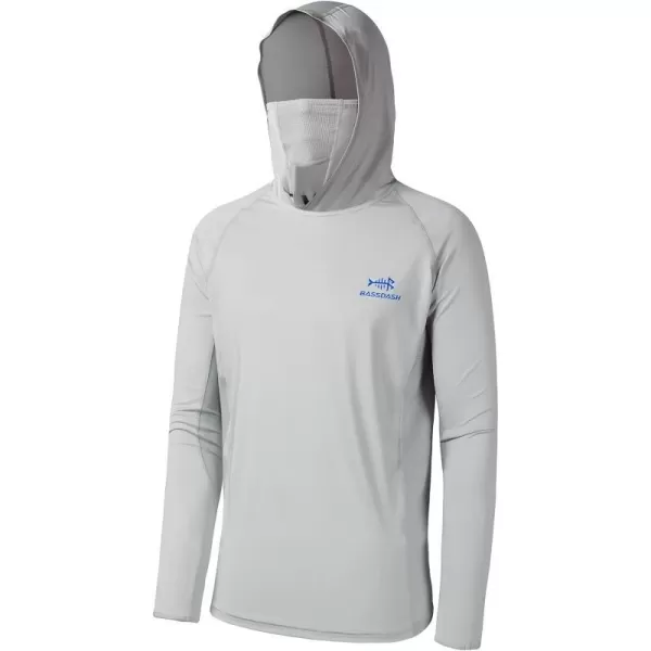 BASSDASH UPF 50 Mens Long Sleeve Fishing Shirt with Mask UV Neck Gaiter HoodieCool Grey