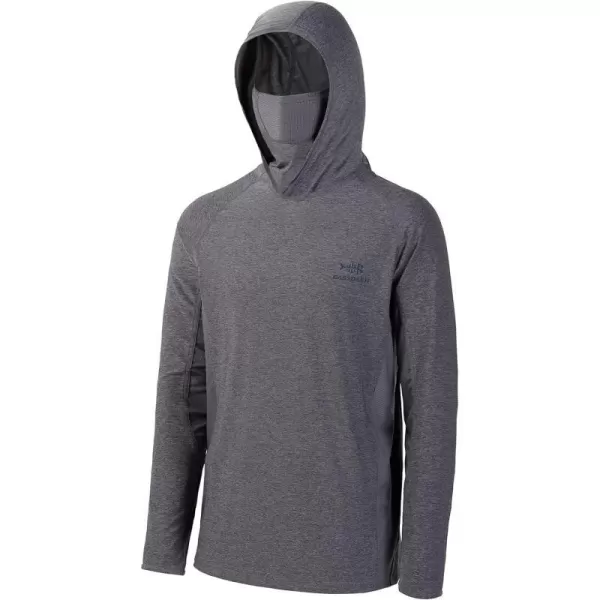 BASSDASH UPF 50 Mens Long Sleeve Fishing Shirt with Mask UV Neck Gaiter HoodieHeather Grey