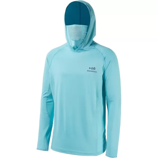 BASSDASH UPF 50 Mens Long Sleeve Fishing Shirt with Mask UV Neck Gaiter HoodieTurquoise