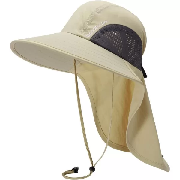 BASSDASH UPF 50 Unisex Water Resistant Wide Brim Sun Hat with Large Neck Flap Ponytail Fishing Hat for Men WomenCream