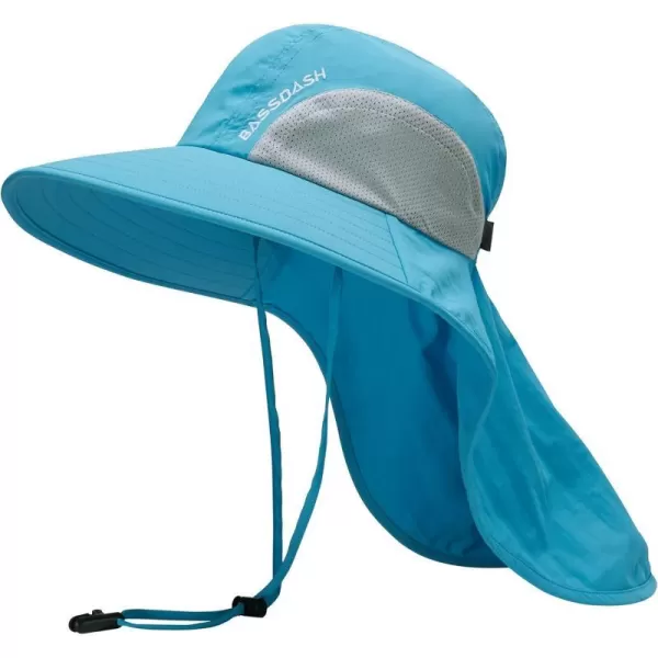 BASSDASH UPF 50 Unisex Water Resistant Wide Brim Sun Hat with Large Neck Flap Ponytail Fishing Hat for Men WomenLight Blue