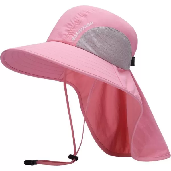 BASSDASH UPF 50 Unisex Water Resistant Wide Brim Sun Hat with Large Neck Flap Ponytail Fishing Hat for Men WomenPink