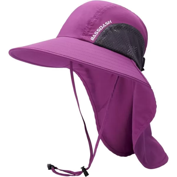 BASSDASH UPF 50 Unisex Water Resistant Wide Brim Sun Hat with Large Neck Flap Ponytail Fishing Hat for Men WomenPurple Orchid