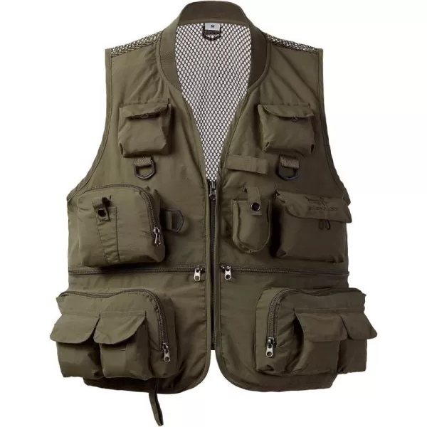 BASSDASH Versatile Mens Womens Fishing Photography Vest with Mesh Back 6 SizesArmy Green