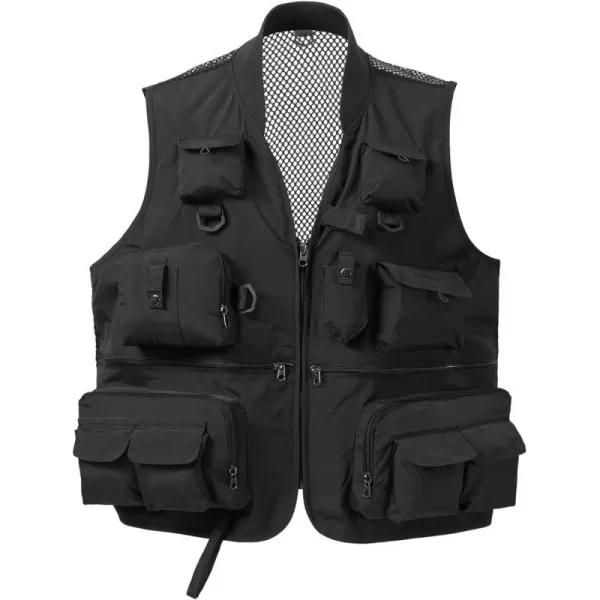 BASSDASH Versatile Mens Womens Fishing Photography Vest with Mesh Back 6 SizesBlack