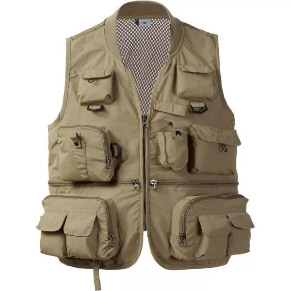 BASSDASH Versatile Mens Womens Fishing Photography Vest with Mesh Back 6 SizesKhaki