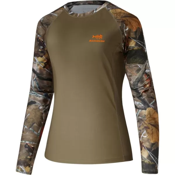 BASSDASH Womens Camo Hunting Shirt Long Sleeve UPF 50 Sun Protection Performance Tee Fishing HikingBrownAutumn Forest