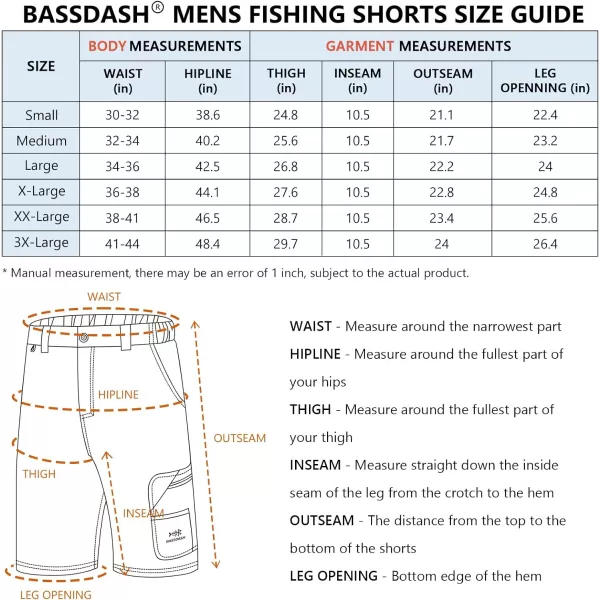 BASSDASH 105 Mens Fishing Cargo Shorts Quick Dry UPF 50 Water Resistant FP01MAqua Camo