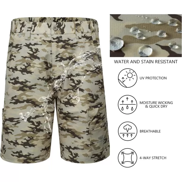 BASSDASH 105 Mens Fishing Cargo Shorts Quick Dry UPF 50 Water Resistant FP01MBeige Camo