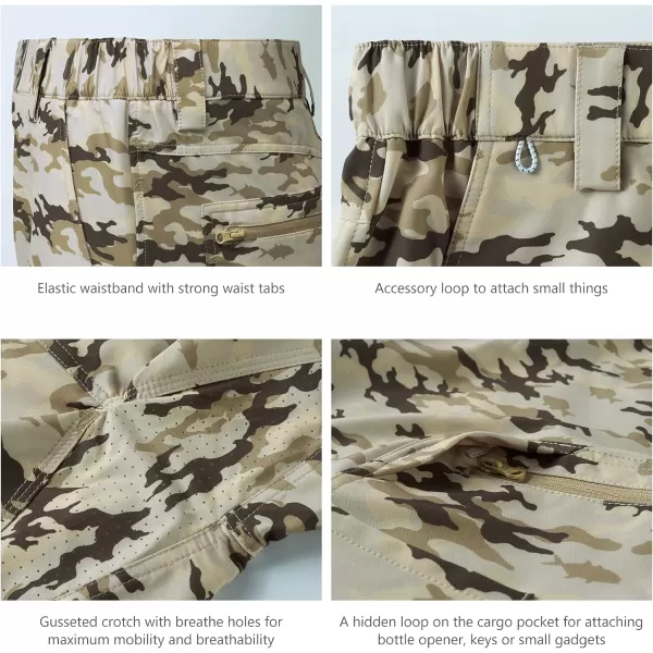 BASSDASH 105 Mens Fishing Cargo Shorts Quick Dry UPF 50 Water Resistant FP01MBeige Camo