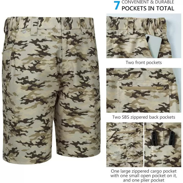 BASSDASH 105 Mens Fishing Cargo Shorts Quick Dry UPF 50 Water Resistant FP01MBeige Camo