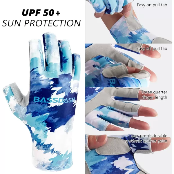 BASSDASH ALTIMATE UPF 50 Womens Fishing Gloves UV Sun Protection Fingerless Gloves for Kayaking Paddling Hiking Cycling Driving Shooting TrainingBlue Storm