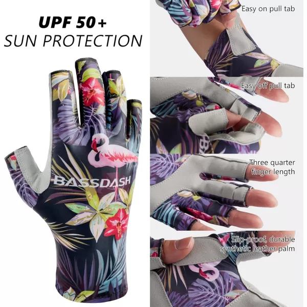 BASSDASH ALTIMATE UPF 50 Womens Fishing Gloves UV Sun Protection Fingerless Gloves for Kayaking Paddling Hiking Cycling Driving Shooting TrainingFlamingo