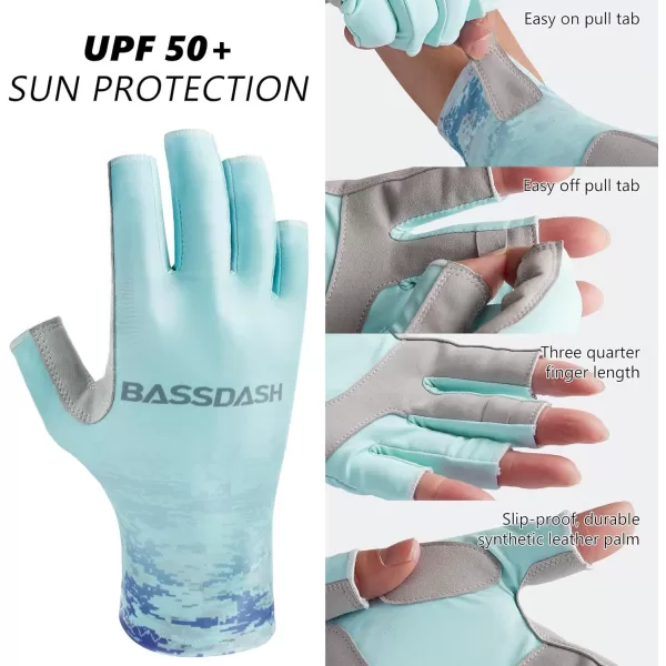 BASSDASH ALTIMATE UPF 50 Womens Fishing Gloves UV Sun Protection Fingerless Gloves for Kayaking Paddling Hiking Cycling Driving Shooting TrainingSeafoam Digital Gradient