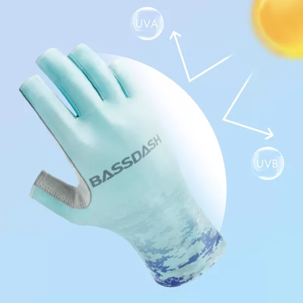 BASSDASH ALTIMATE UPF 50 Womens Fishing Gloves UV Sun Protection Fingerless Gloves for Kayaking Paddling Hiking Cycling Driving Shooting TrainingSeafoam Digital Gradient