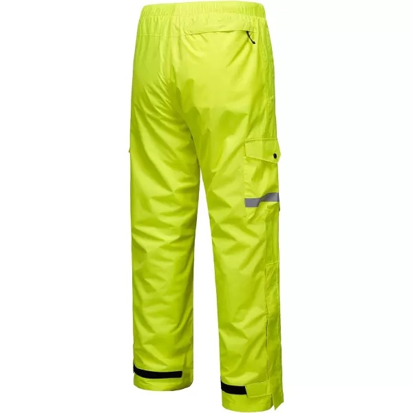 BASSDASH Complete Mens Breathable Waterproof Rain Pant Lightweight Over Pant with 12 Zip Legs for Fishing Kayaking HikingFluorescent Yellow