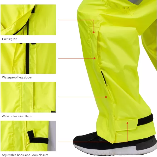 BASSDASH Complete Mens Breathable Waterproof Rain Pant Lightweight Over Pant with 12 Zip Legs for Fishing Kayaking HikingFluorescent Yellow