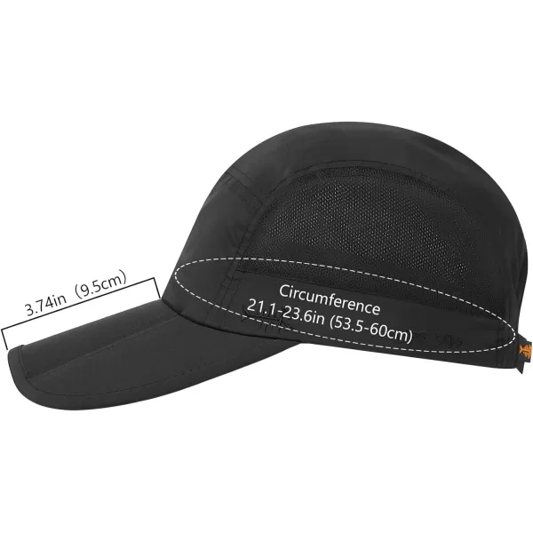 BASSDASH Folding Fishing Baseball Cap UPF 50 Water Resistant Outdoor Portable Brim Hats for Women Men Hiking AdjustableBlack