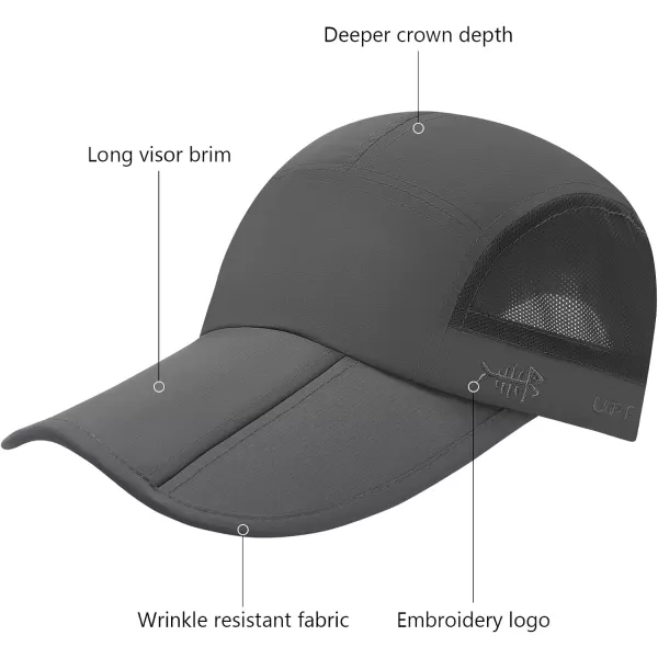 BASSDASH Folding Fishing Baseball Cap UPF 50 Water Resistant Outdoor Portable Brim Hats for Women Men Hiking AdjustableDark Grey