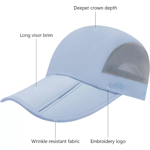 BASSDASH Folding Fishing Baseball Cap UPF 50 Water Resistant Outdoor Portable Brim Hats for Women Men Hiking AdjustableLight Blue