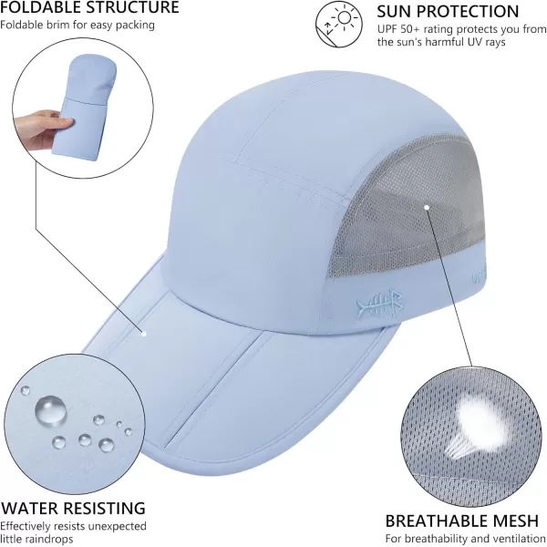 BASSDASH Folding Fishing Baseball Cap UPF 50 Water Resistant Outdoor Portable Brim Hats for Women Men Hiking AdjustableLight Blue