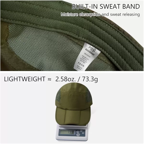 BASSDASH Folding Fishing Baseball Cap UPF 50 Water Resistant Outdoor Portable Brim Hats for Women Men Hiking AdjustableOlive Green