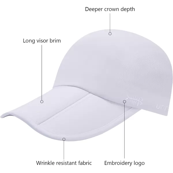 BASSDASH Folding Fishing Baseball Cap UPF 50 Water Resistant Outdoor Portable Brim Hats for Women Men Hiking AdjustableWhite