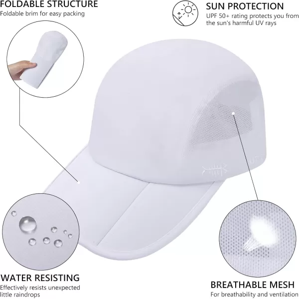 BASSDASH Folding Fishing Baseball Cap UPF 50 Water Resistant Outdoor Portable Brim Hats for Women Men Hiking AdjustableWhite