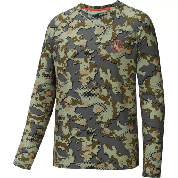 BASSDASH Mens Hunting Sun Shirt UPF 50 Lightweight Camo Performance Long Sleeve Stretch Fishing Hiking Tactical TeesOpen Terrain