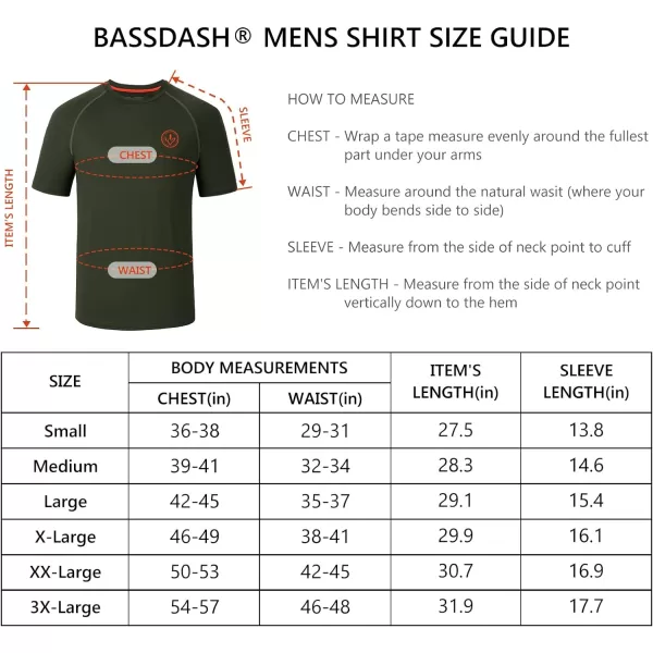 BASSDASH Mens Hunting Sun Shirt UPF 50 Lightweight Camo Performance Long Sleeve Stretch Fishing Hiking Tactical TeesShort Sleeve  Army Green