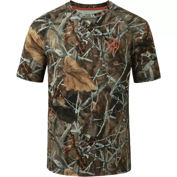 BASSDASH Mens Hunting Sun Shirt UPF 50 Lightweight Camo Performance Long Sleeve Stretch Fishing Hiking Tactical TeesShort Sleeve  Autumn Forest