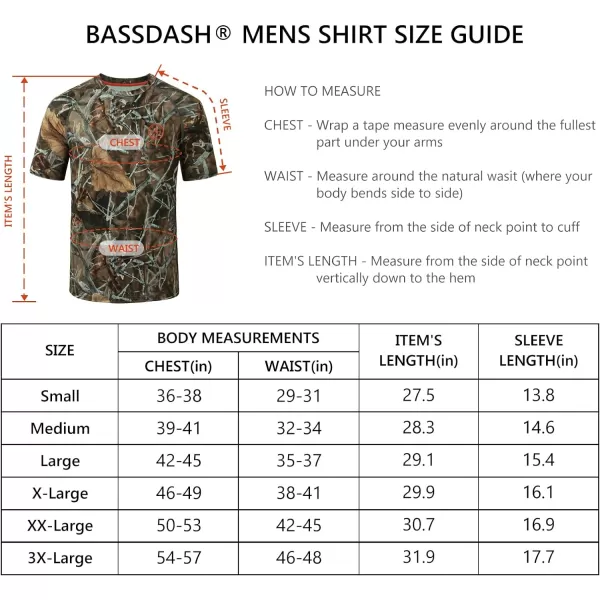 BASSDASH Mens Hunting Sun Shirt UPF 50 Lightweight Camo Performance Long Sleeve Stretch Fishing Hiking Tactical TeesShort Sleeve  Autumn Forest