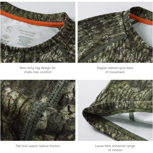 BASSDASH Mens Hunting Sun Shirt UPF 50 Lightweight Camo Performance Long Sleeve Stretch Fishing Hiking Tactical TeesShort Sleeve  Mossy Wood