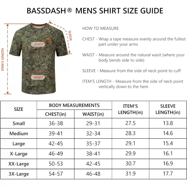 BASSDASH Mens Hunting Sun Shirt UPF 50 Lightweight Camo Performance Long Sleeve Stretch Fishing Hiking Tactical TeesShort Sleeve  Mossy Wood