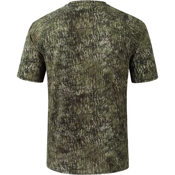 BASSDASH Mens Hunting Sun Shirt UPF 50 Lightweight Camo Performance Long Sleeve Stretch Fishing Hiking Tactical TeesShort Sleeve  Mossy Wood