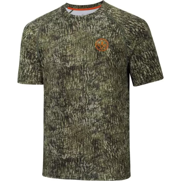 BASSDASH Mens Hunting Sun Shirt UPF 50 Lightweight Camo Performance Long Sleeve Stretch Fishing Hiking Tactical TeesShort Sleeve  Mossy Wood