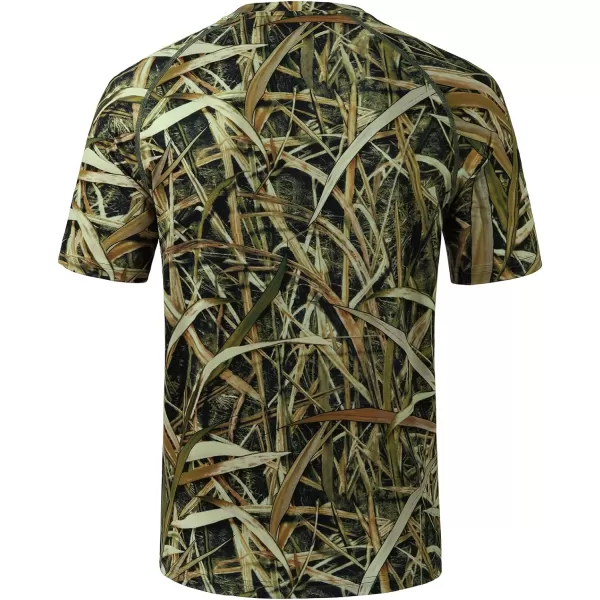 BASSDASH Mens Hunting Sun Shirt UPF 50 Lightweight Camo Performance Long Sleeve Stretch Fishing Hiking Tactical TeesShort Sleeve  Reeds