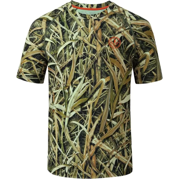 BASSDASH Mens Hunting Sun Shirt UPF 50 Lightweight Camo Performance Long Sleeve Stretch Fishing Hiking Tactical TeesShort Sleeve  Reeds