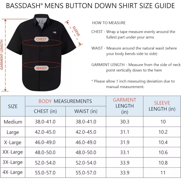 BASSDASH Mens UPF 50 Short Sleeve Button Down Fishing Shirt Breathable Lightweight for Outdoors Hiking CampingBlack