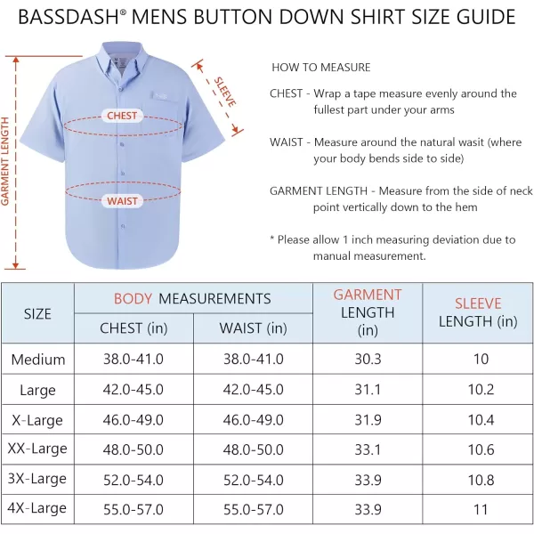 BASSDASH Mens UPF 50 Short Sleeve Button Down Fishing Shirt Breathable Lightweight for Outdoors Hiking CampingCarolina