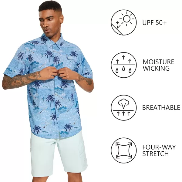 BASSDASH Mens UPF 50 Short Sleeve Button Down Fishing Shirt Breathable Lightweight for Outdoors Hiking CampingPalm Trees