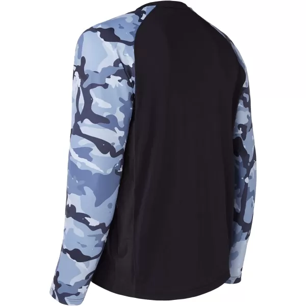 BASSDASH UPF 50 Fishing Tee for Men Camo Long Sleeve Shirt Quick Dry SweatshirtsBlackBlue Camo