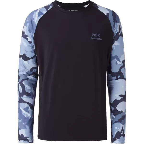 BASSDASH UPF 50 Fishing Tee for Men Camo Long Sleeve Shirt Quick Dry SweatshirtsBlackBlue Camo