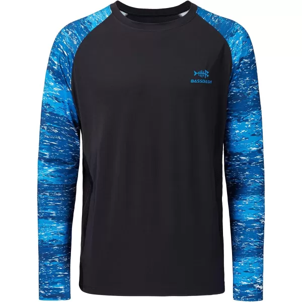 BASSDASH UPF 50 Fishing Tee for Men Camo Long Sleeve Shirt Quick Dry SweatshirtsBlackBlue Ocean Water