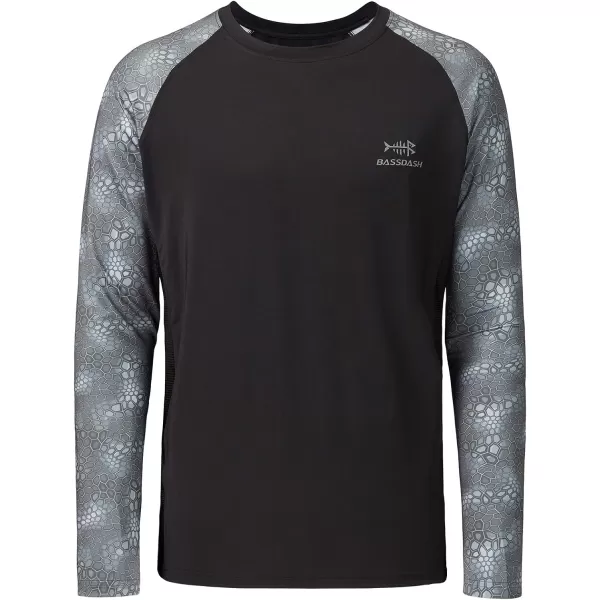 BASSDASH UPF 50 Fishing Tee for Men Camo Long Sleeve Shirt Quick Dry SweatshirtsBlackDark Hexagonal Scales